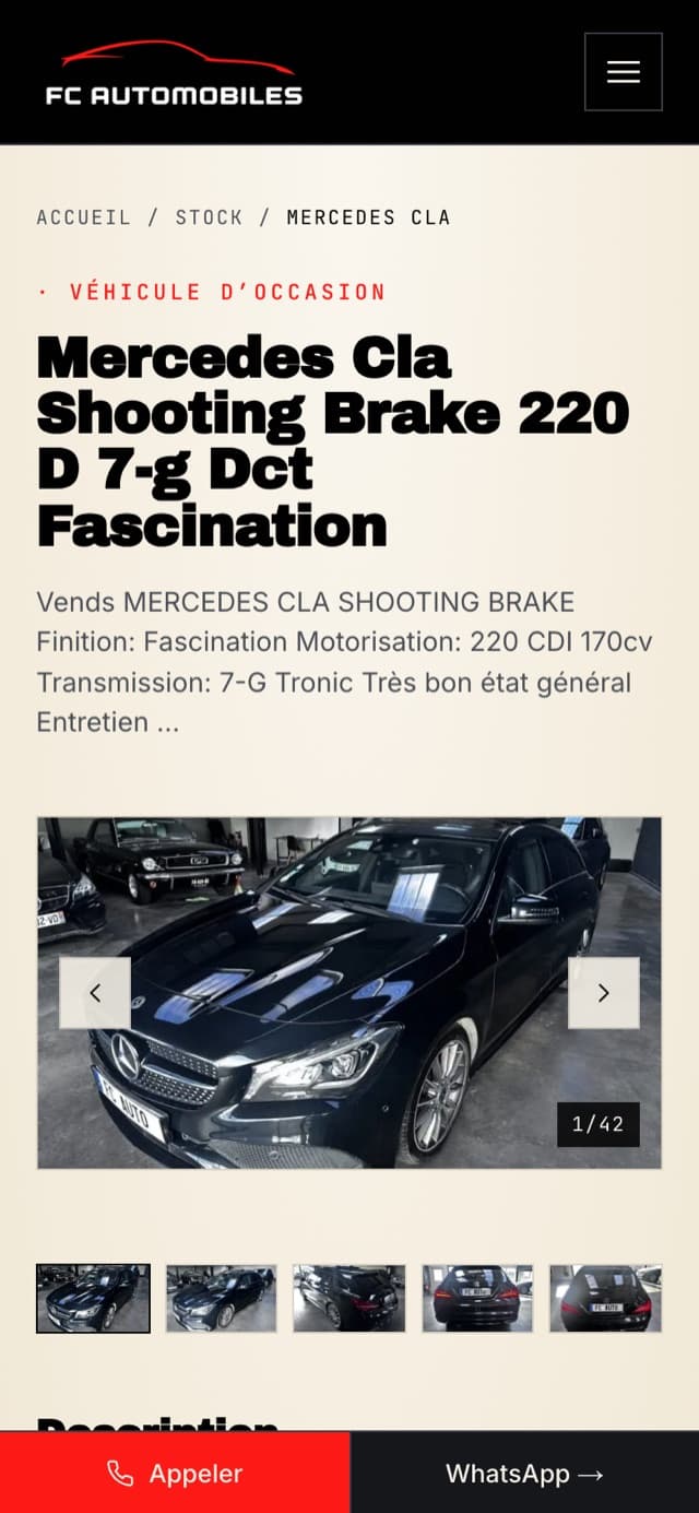 Fiche véhicule FC Automobiles sur mobile