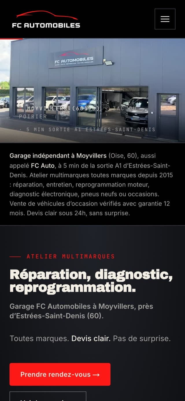 Accueil du site FC Automobiles sur mobile
